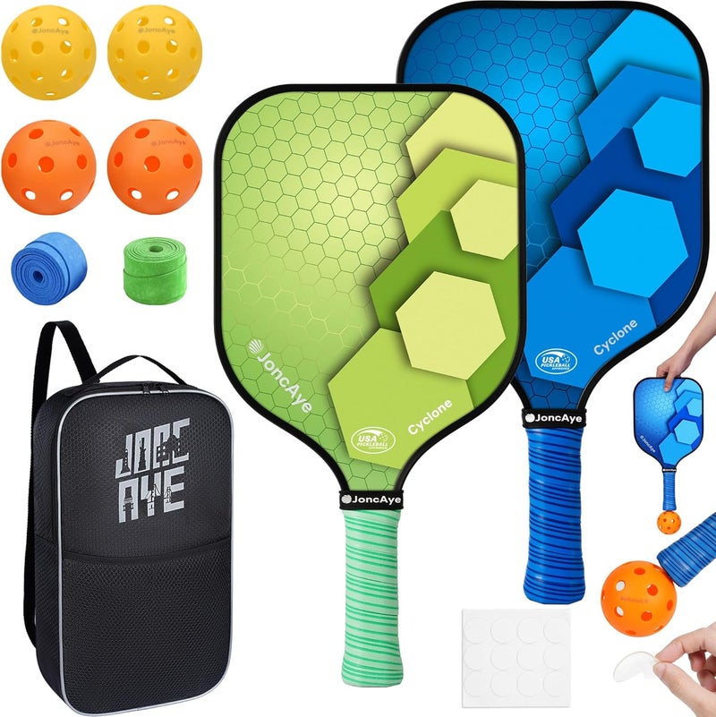 JoncAye Pickleball-Paddles-Set of 4 or 2 Rackets by , USAPA Approved Pickle-Ball Equipment with Balls, Bag, Accessories, Fiberglass Graphite Pickleball Racquet Set for Men, Women - Image 1